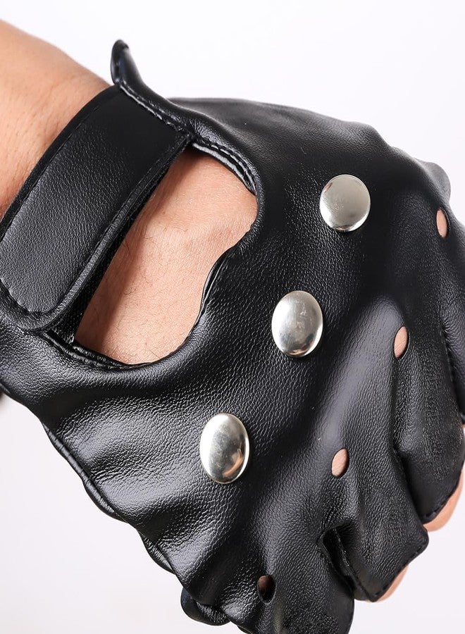جيسن قفازات جيسن الرجالية بدون أصابع بتصميم ستيمبانك، مصنوعة من الجلد الصناعي الأسود، قفازات راكبي الدراجات النارية، نصف أصبع، إكسسوارات أزياء بانك - Image 5