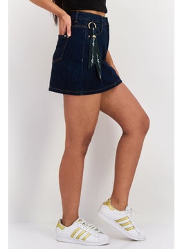 Only & Sons Women Solid Denim Mini Skirt, Navy  - Image 2