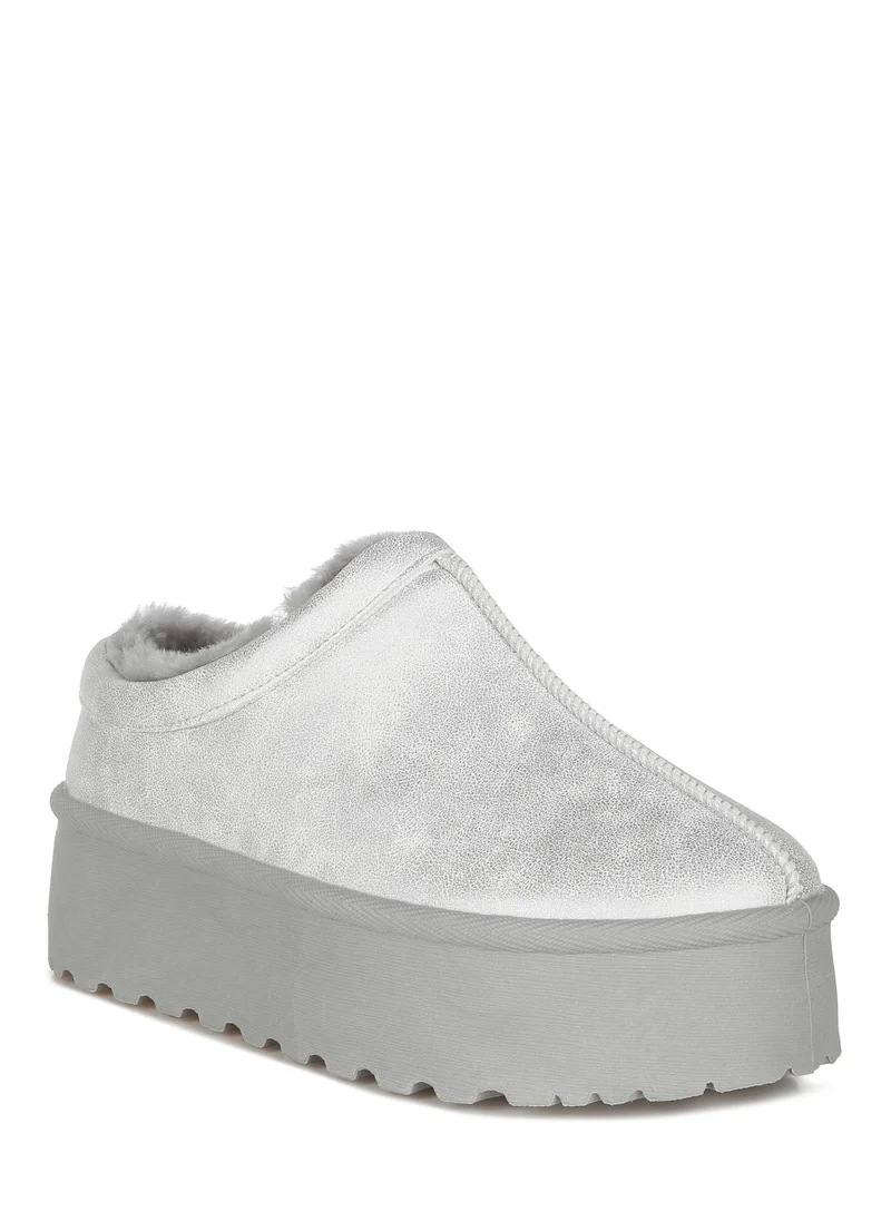 London Rag Faux Leather Platform Classic Slip-On in Silver