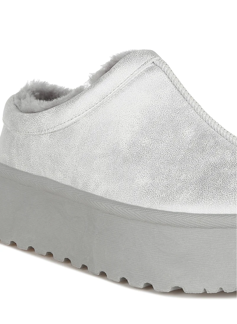 London Rag Faux Leather Platform Classic Slip-On in Silver