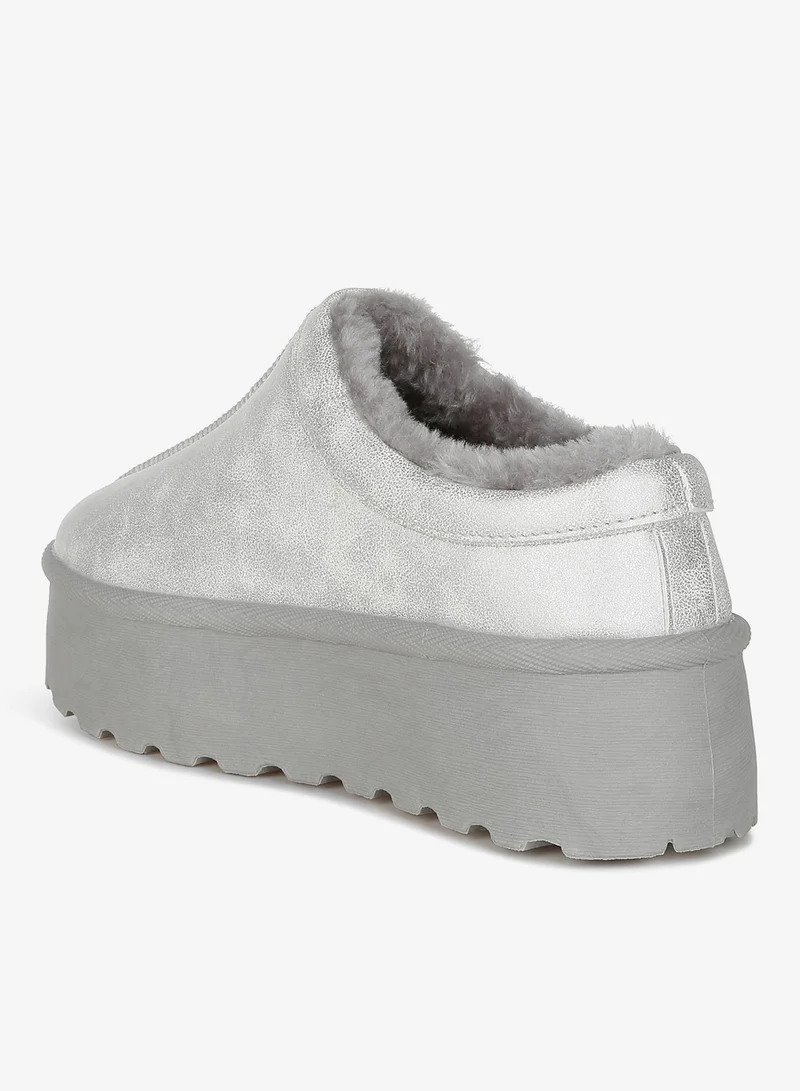 London Rag Silver Faux Leather Platform Classic Slip-On in Silver for Women | Best Price UAE