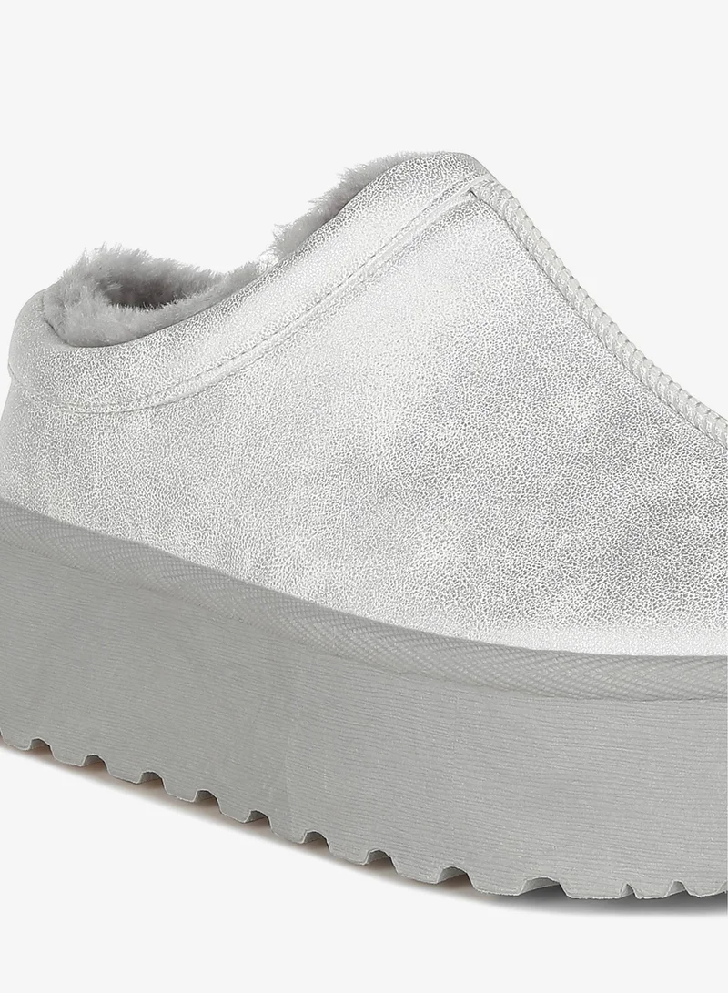 London Rag Silver Faux Leather Platform Classic Slip-On in Silver for Women | Best Price UAE