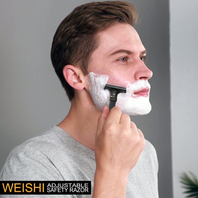 WEISHI Butterfly Open Double Edge Safety Razor Nostalgic Adjustable Matte Black - Image 5