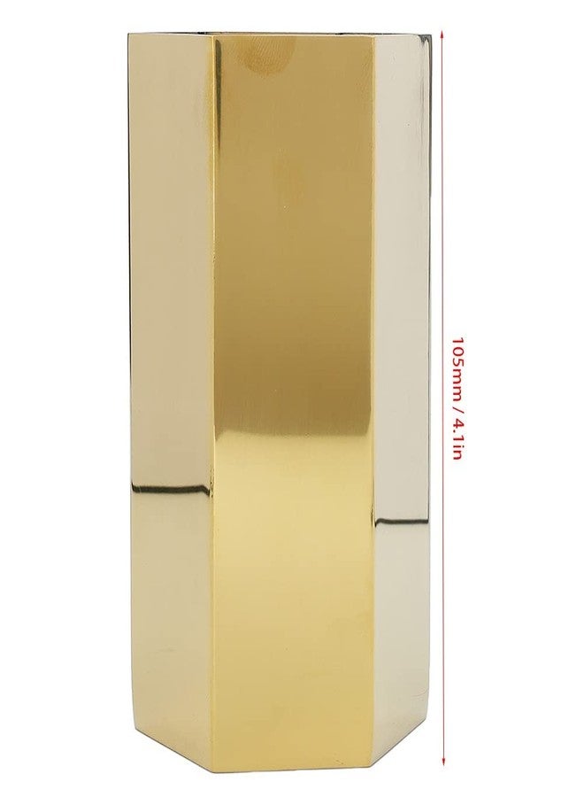 Jwthee 2pcs Pencil Holders, Gold Pencil Holder for Desk Gold Vase Six Sided Pencil Cup Stainless Steel Makeup Brush Storage Container Flower Vase Desktop Organizers - Image 4