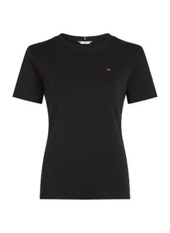 TOMMY HILFIGER Women's Flag Embroidery Slim Fit T-Shirt -  Pure cotton, Black  - Image 3