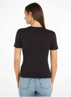 TOMMY HILFIGER Women's Flag Embroidery Slim Fit T-Shirt -  Pure cotton, Black  - Image 4