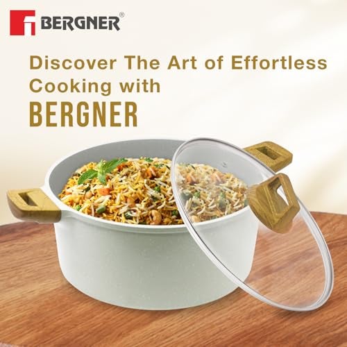 Bergner Naturally 4 Pcs Non-Stick Cookware Set - 24cm/3.5L Casserole with Lid and 24cm/2L Kadai with Lid, Healthy Coating, Less Oil Use, Soft Touch Stylish Handles, Cast Aluminium - Induction Bottom - Image 2