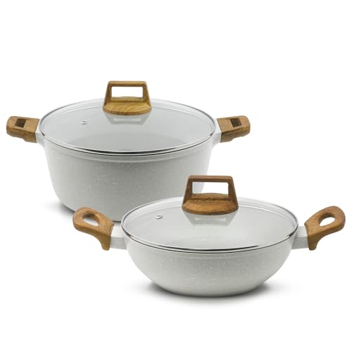 Bergner Naturally 4 Pcs Non-Stick Cookware Set - 24cm/3.5L Casserole with Lid and 24cm/2L Kadai with Lid, Healthy Coating, Less Oil Use, Soft Touch Stylish Handles, Cast Aluminium - Induction Bottom - Image 1