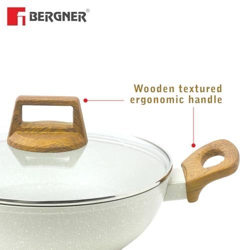 Bergner Naturally 4 Pcs Non-Stick Cookware Set - 24cm/3.5L Casserole with Lid and 24cm/2L Kadai with Lid, Healthy Coating, Less Oil Use, Soft Touch Stylish Handles, Cast Aluminium - Induction Bottom - Image 5