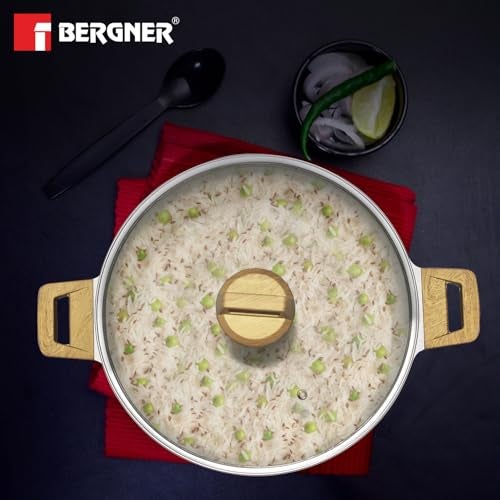 Bergner Naturally 4 Pcs Non-Stick Cookware Set - 24cm/3.5L Casserole with Lid and 24cm/2L Kadai with Lid, Healthy Coating, Less Oil Use, Soft Touch Stylish Handles, Cast Aluminium - Induction Bottom - Image 4