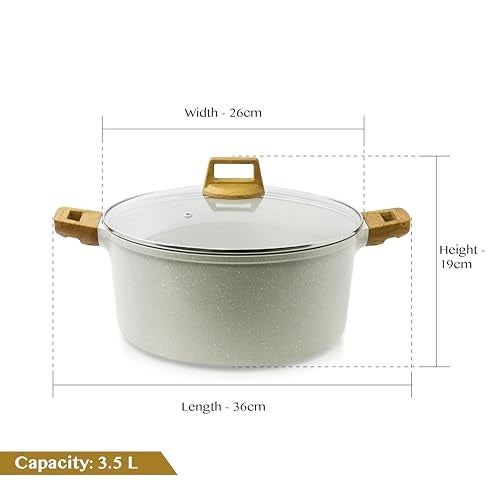 Bergner Naturally 4 Pcs Non-Stick Cookware Set - 24cm/3.5L Casserole with Lid and 24cm/2L Kadai with Lid, Healthy Coating, Less Oil Use, Soft Touch Stylish Handles, Cast Aluminium - Induction Bottom - Image 3