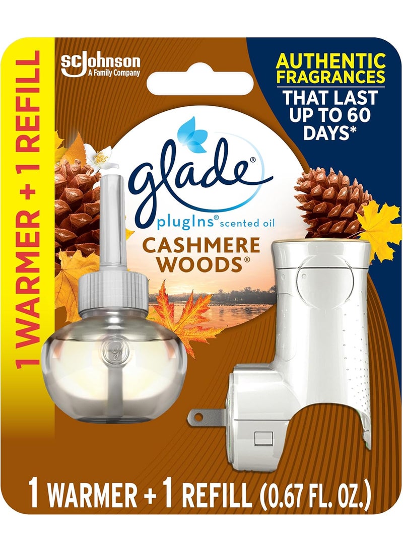Glade Glade PlugIns Refills Air Freshener Starter Kit Scented and Essential Oils for Home and Bathroom Cashmere Woods 067 Fl Oz 1 Warmer  1 Refill  - Image 1