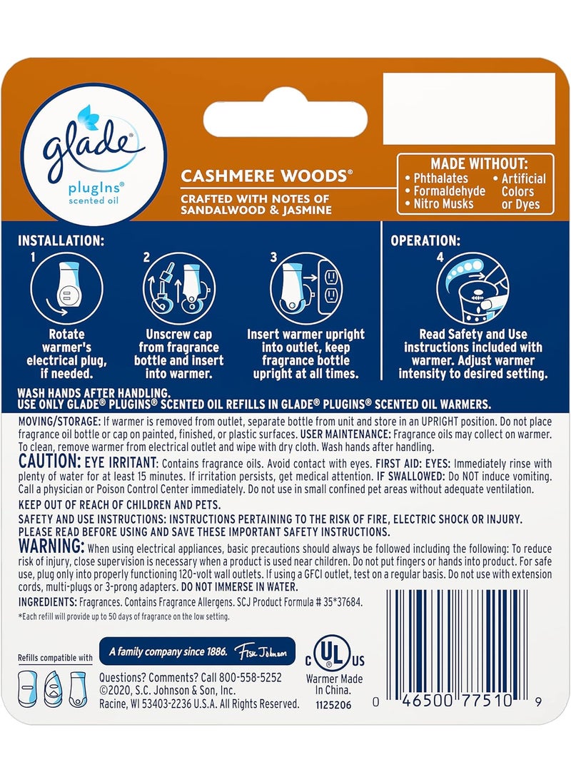 Glade Glade PlugIns Refills Air Freshener Starter Kit Scented and Essential Oils for Home and Bathroom Cashmere Woods 067 Fl Oz 1 Warmer  1 Refill  - Image 2