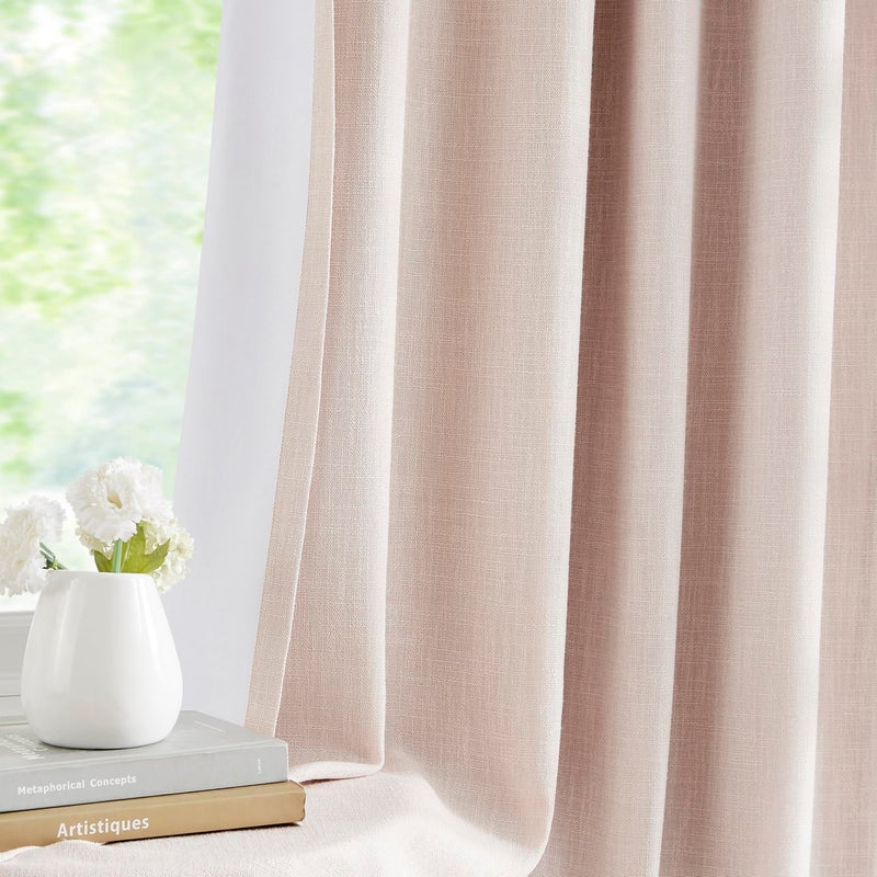 Central Park Pinch Pleated Blackout Curtain Panels with Full Blackout Liner Linen Texture Window Treatment Sets with Back Tab for Living Room Bedroom Thermal Insulated Drape with 9 Hooks, 40"x95"x2, Pink - Image 4