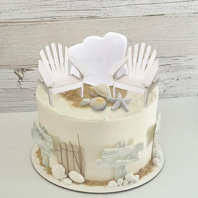 KEEPARTY Beach Cake Topper Wedding Cake Topper Wooden Adirondack Miniature Beach Chair Mini Doll Furniture Top Decoration for Dollhouse Wedding Anniversary Beach Theme Cake Decoration - Image 5