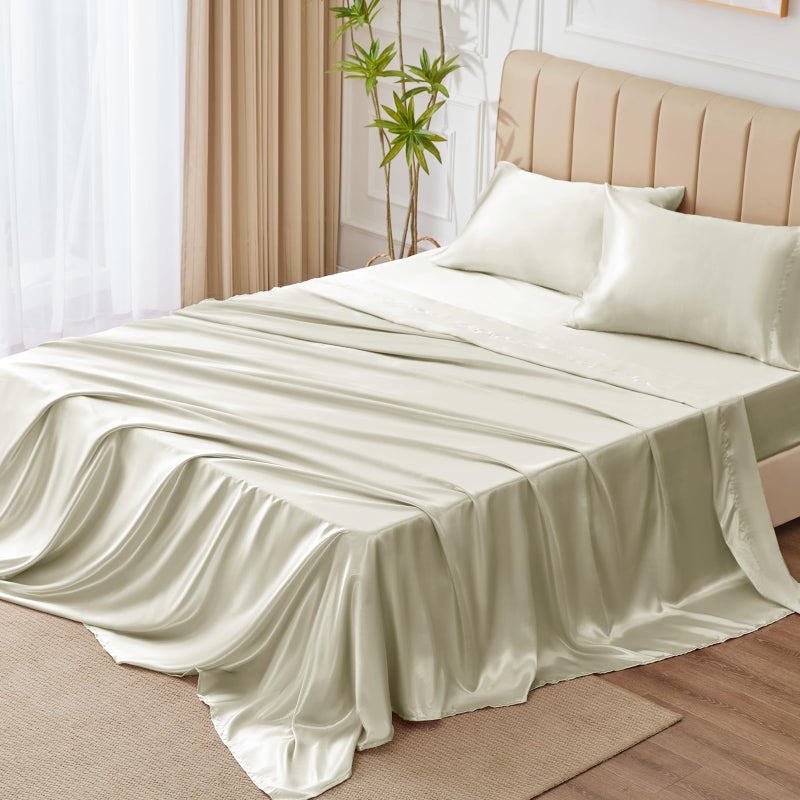 CozyLux Satin Sheets Queen Size - 4 Piece Beige Bed Sheet Set with Silky Microfiber  1 Deep Pocket Fitted Sheet  1 Flat Sheet  and 2 Pillowcases - Smooth and Soft - Image 5
