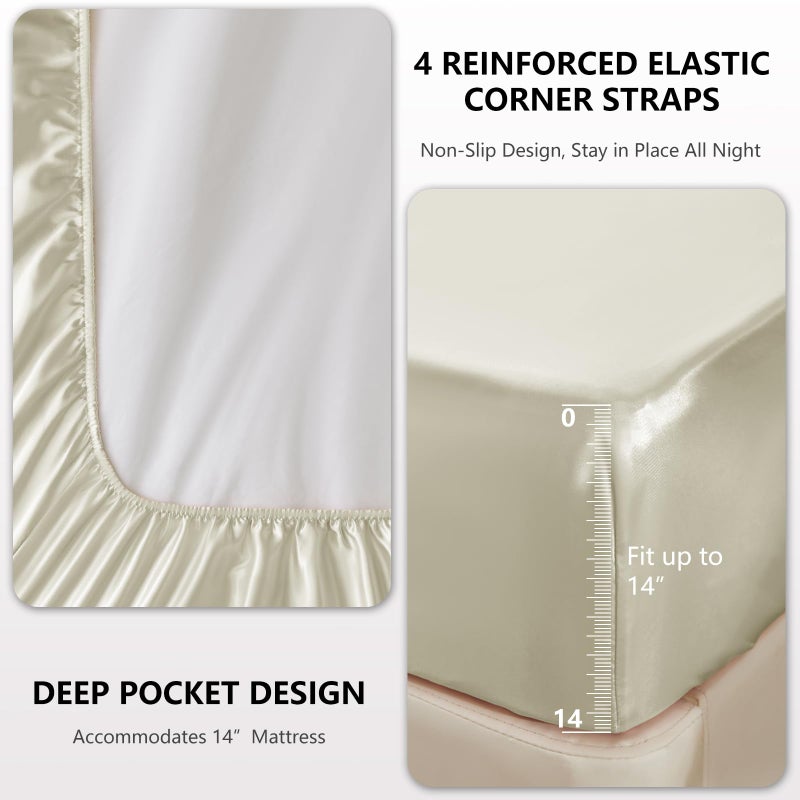 CozyLux Satin Sheets Queen Size - 4 Piece Beige Bed Sheet Set with Silky Microfiber  1 Deep Pocket Fitted Sheet  1 Flat Sheet  and 2 Pillowcases - Smooth and Soft - Image 4