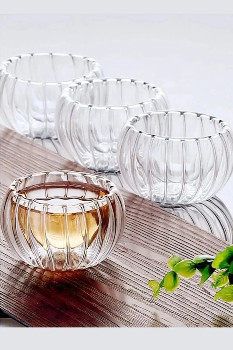 Safestore 6-Piece Double Walled Optical-Striped-Wicked Mini Sauce Bowl Dragee Bowl Turkish Delight Bowl Presentation Bowl