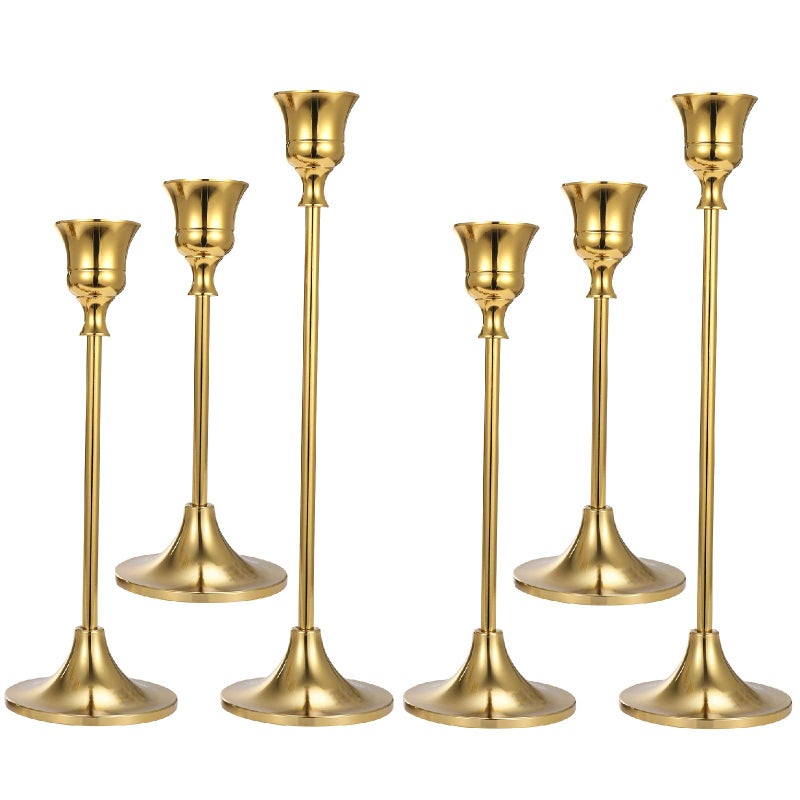Anndason Set of 6 Gold Taper Candle Holders Decorative Candlestick Holder for Home Decor Wedding Dinning Party Anniversary