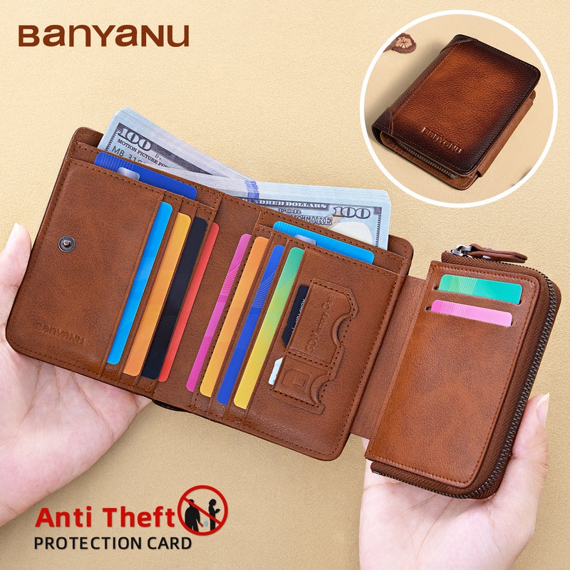 banyanu Genuine Leather Wallet for Men - Top Grain Cowhide, 3-Fold, Multi-Card Storage, Dark Snap Closure, Urban Minimalist Style - Image 3