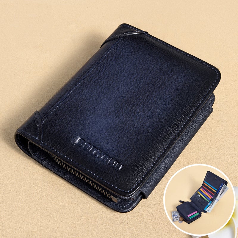 banyanu Genuine Leather Wallet for Men - Top Grain Cowhide, 3-Fold, Multi-Card Storage, Dark Snap Closure, Urban Minimalist Style - Image 1