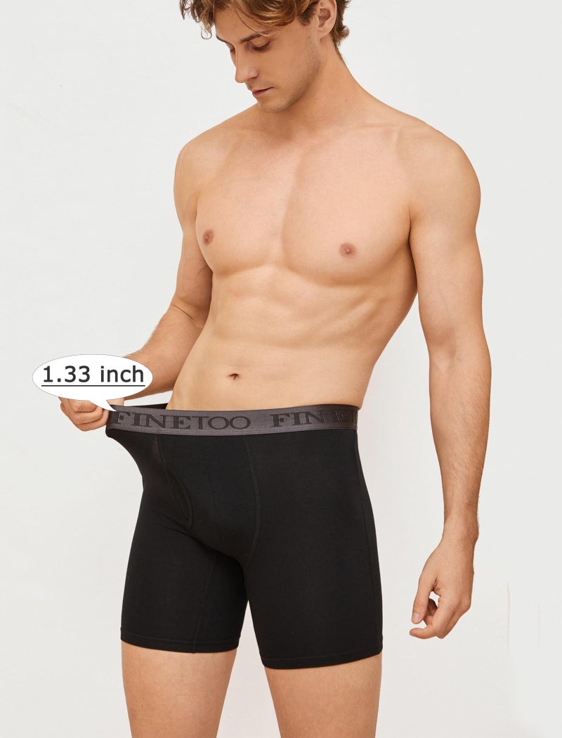 FINETOO Mens Underwear Cotton Boxer Briefs Soft Comfort Boxers Moisture-Wicking Breathable Underwear for Men Pack 3 - Image 2