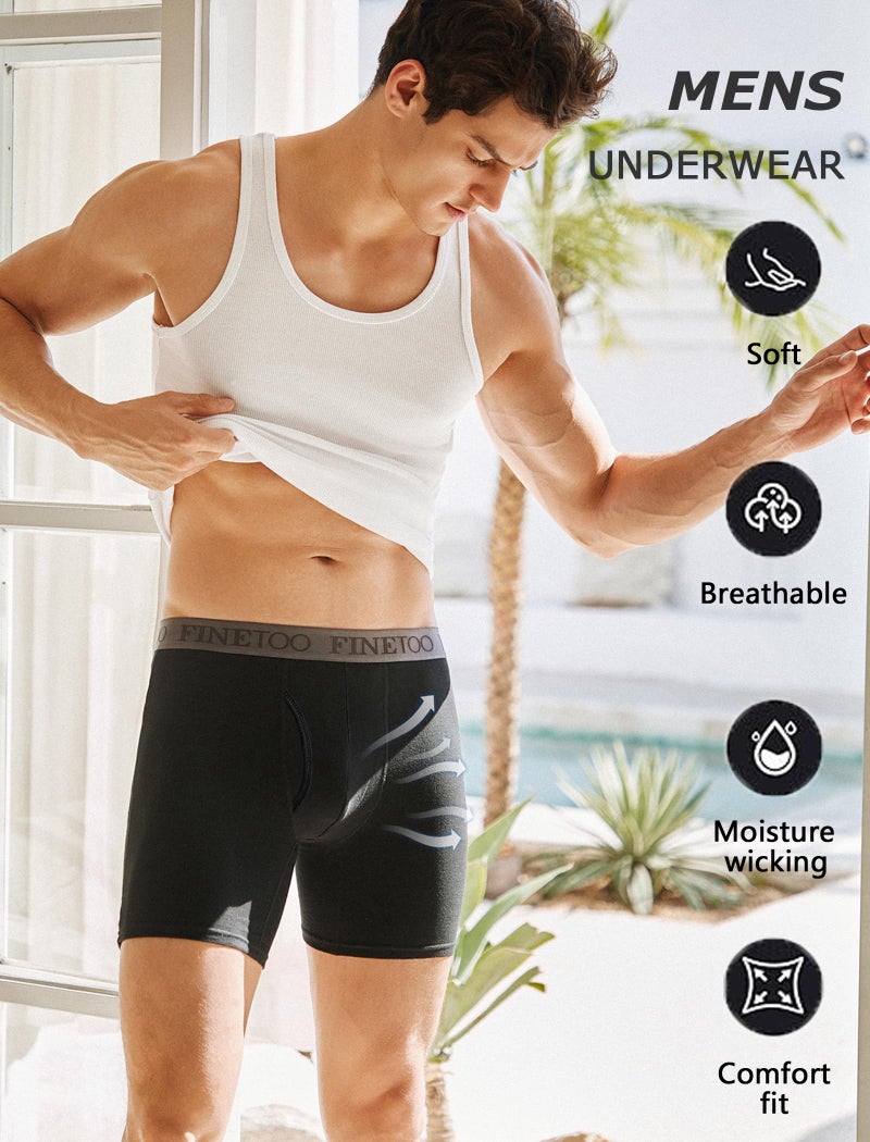 FINETOO Mens Underwear Cotton Boxer Briefs Soft Comfort Boxers Moisture-Wicking Breathable Underwear for Men Pack 3 - Image 4
