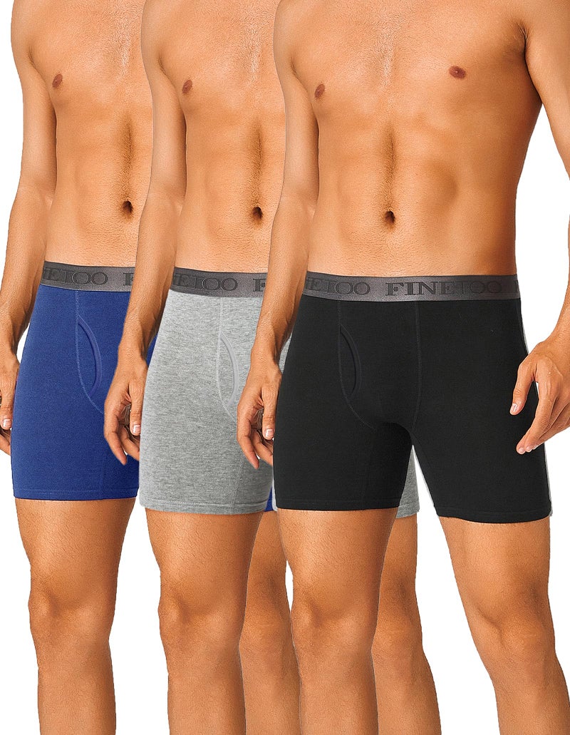FINETOO Mens Underwear Cotton Boxer Briefs Soft Comfort Boxers Moisture-Wicking Breathable Underwear for Men Pack 3 - Image 1