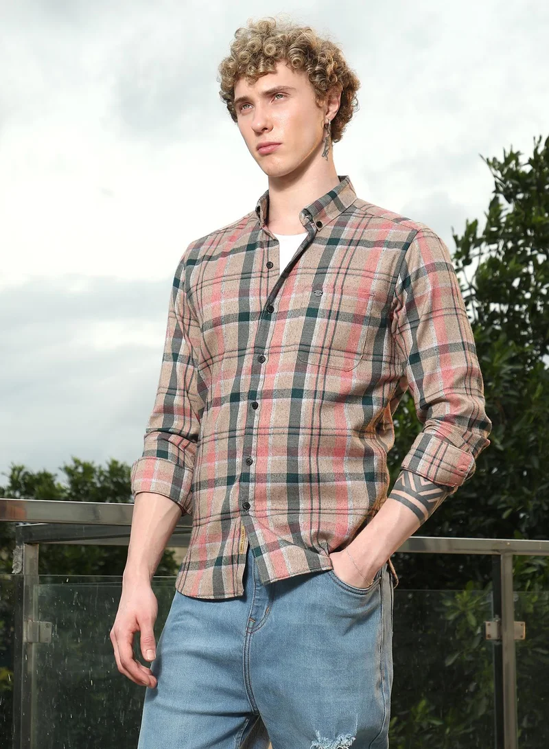 Campus Sutra Men's Slim Fit Tartan Check Cotton Polyester Blend Shirt