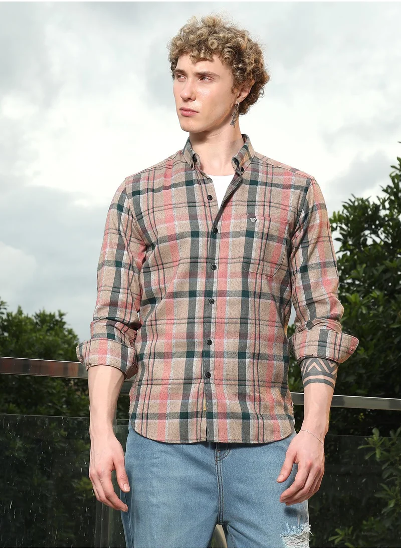 كامبوس سوترا Men's Slim Fit Tartan Check Cotton Polyester Blend Shirt