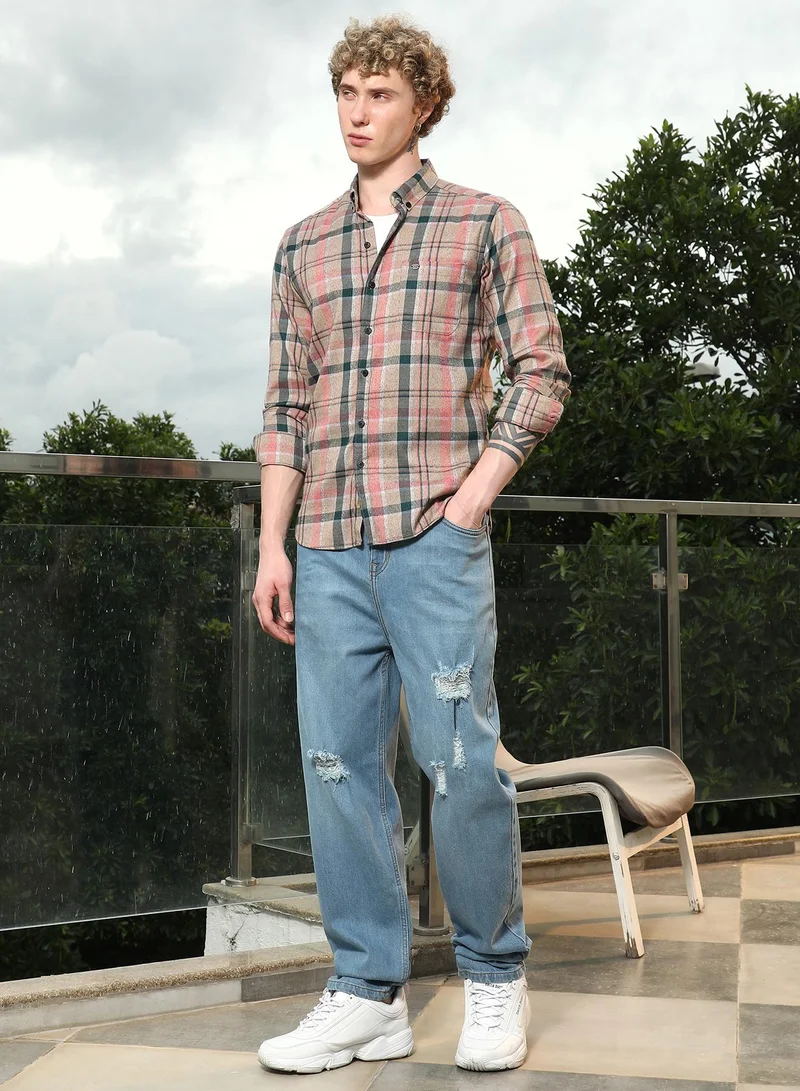 Campus Sutra Men's Slim Fit Tartan Check Cotton Polyester Blend Shirt