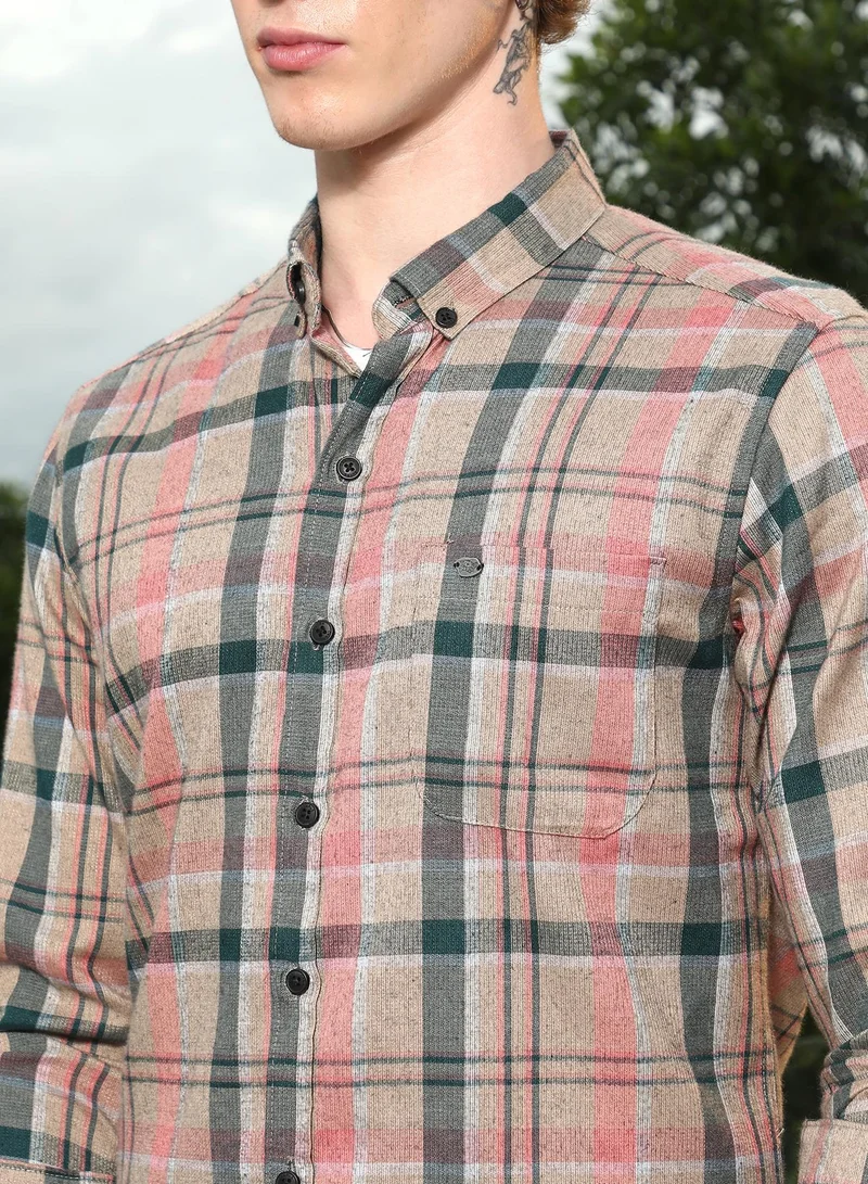 Campus Sutra Men's Slim Fit Tartan Check Cotton Polyester Blend Shirt