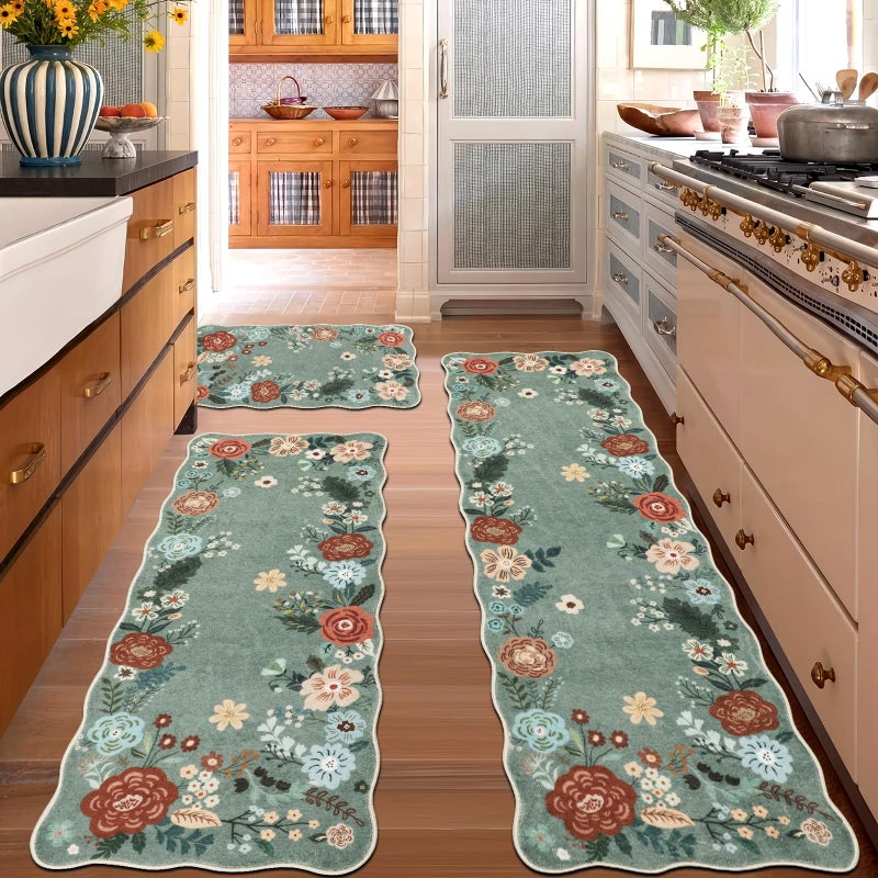 Homcomoda Floral Kitchen Rugs Mats for Floor 3PC, Farmhouse Non Slip Kitchen Rug Runner, Washable Non Skid Kitchen Rugs, Comfort Standing Mat for Laundry, Desk, Bar, Office - Image 3