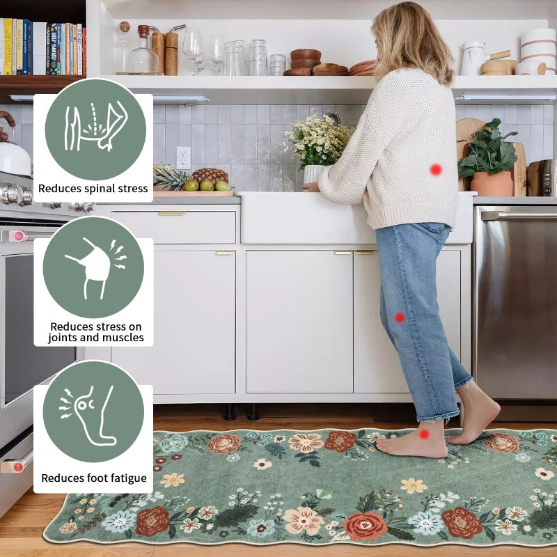 Homcomoda Floral Kitchen Rugs Mats for Floor 3PC, Farmhouse Non Slip Kitchen Rug Runner, Washable Non Skid Kitchen Rugs, Comfort Standing Mat for Laundry, Desk, Bar, Office - Image 4