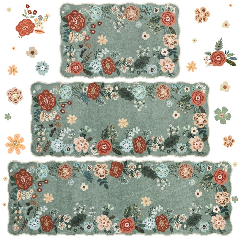 Homcomoda Floral Kitchen Rugs Mats for Floor 3PC, Farmhouse Non Slip Kitchen Rug Runner, Washable Non Skid Kitchen Rugs, Comfort Standing Mat for Laundry, Desk, Bar, Office - Image 1