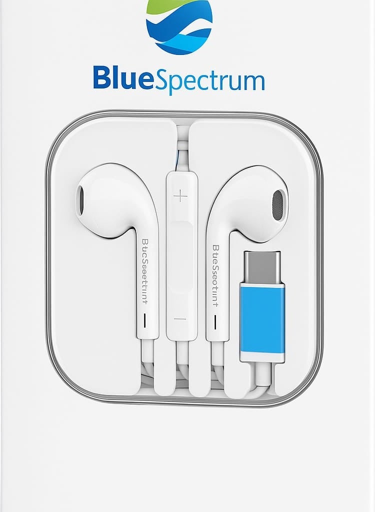 بلو سبيكترم سماعة أذن ستيريو سلكية  مع ميكروفون مدمج R-2 بمنفذ تايب سى – لون أبيض - Image 1