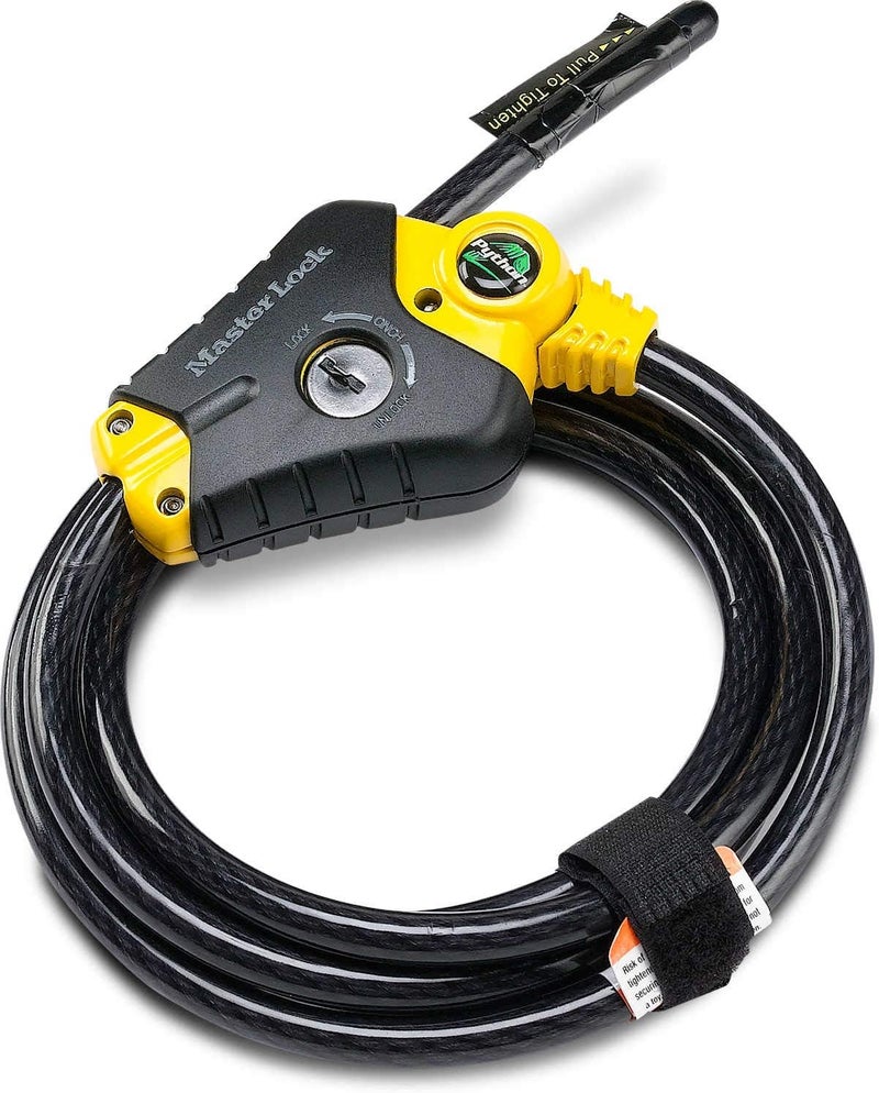 Black and Yellow Python Cable Lock with Key, Outdoor Lock for Bikes, Trail Cameras, and Other Equipment, 6 Foot Long x 3/8-Inch Diameter, 8413DPF