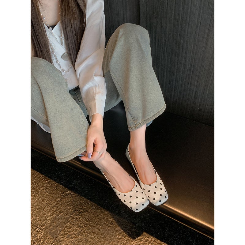 Women's French Polka Dot Flat Shoes Square Toe Slip-on Soft Sole - Image 3