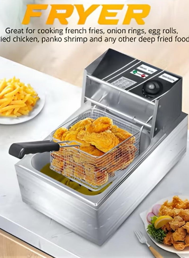 6 Quart Stainless Steel Deep Oil Fryer with Basket Strainer  Large Volume  Adjustable Temperature and Timer  Perfect Chicken  Shrimp French Fries Potato Chips and More  Removable Oil Container - Image 1