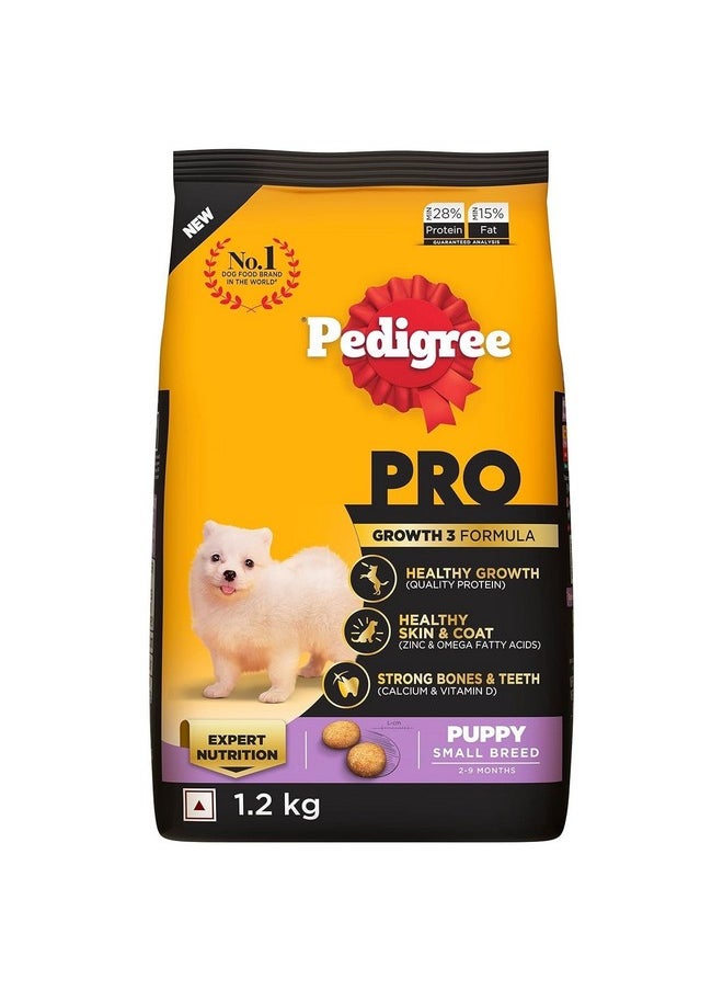 Pedigree Pedigree PRO Puppy (2 to 9 Months) Small Breed Dry Dog Food, 1.2 kg, High-Protein Dog Food, Expert Nutrition with 33%* More Nutrients  - Image 1