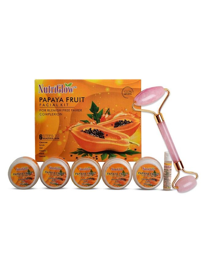 NUTRIGLOW Papaya Facial Kit For Blemish Free And Fairer Skin Hydrated & Brightening Fresh Looking Skin All Skin Types No Parabens & Sulphates 250Gm+10Ml With Jade Roller - Image 1
