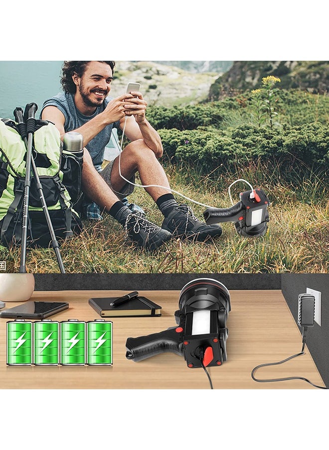 XiuWoo - Bright Rechargeable Flashlight, Handheld 12800mAh High Power LED Spotlight Power Display Searchlight with Lantern and Power Bank Function for Home Security, Camping, Boating, Hunting - Image 1
