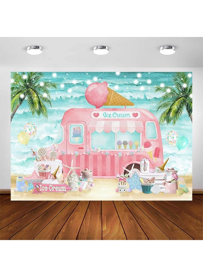 Avezano Ice Cream Party Backdrop Summer Ice Cream Truck Birthday Party Decorations Here'S The Scoop Baby Shower Party Photo Background Cake Smash Banner (7X5Ft) - Image 1