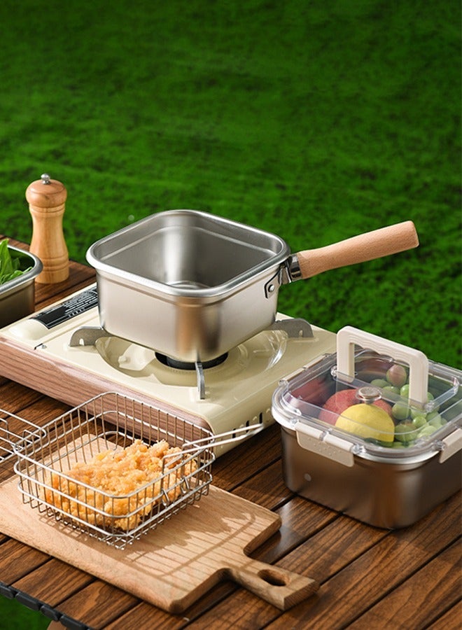 Stainless Steel Deep Fryer,Portable Cooking Pot with Frying Basket and Detachable Handle,Multi-Functional Food Container for Outdoor - Image 2