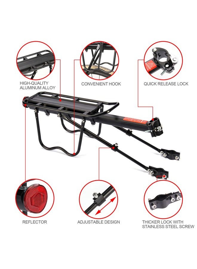 HOMEE Rear Bike Rack, 110 lbs / 50KGS Bike Cargo Racks Frame Aluminum Alloy Universal Adjustable Cycling Equipment Stand Footstock Bicycle Luggage Carrier with Tools and Reflector for 26"-29" Frames - Image 2