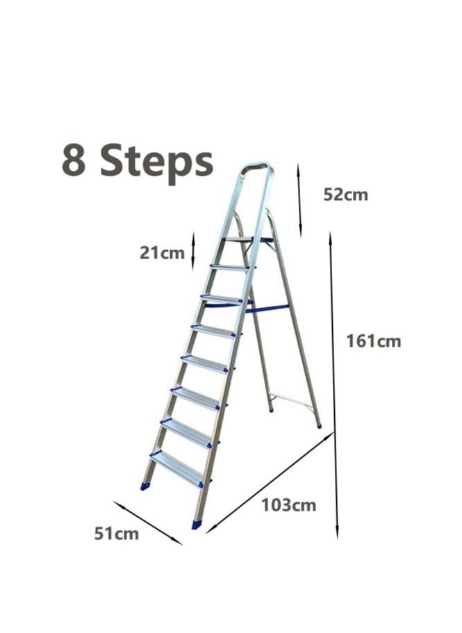 SUNRISE - 8 Steps Ladder Aluminum Folding Step Stool With Anti Slip Sturdy And Wide Pedal Light Weight Portable Multi Use Stepladder For Home And Kitchen Use Space Saving - Image 1