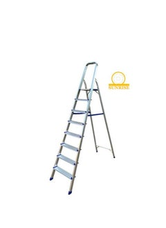 8 Steps Ladder Aluminum Folding Step Stool With Anti Slip Sturdy And Wide Pedal Light Weight Portable Multi Use Stepladder For Home And Kitchen Use Space Saving