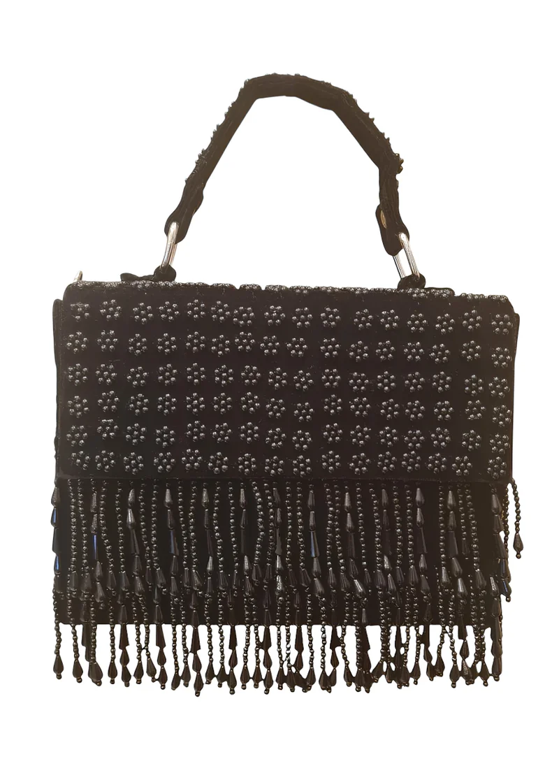 Harsha's Glam Clutches BEADED BLACK BOX PURSE