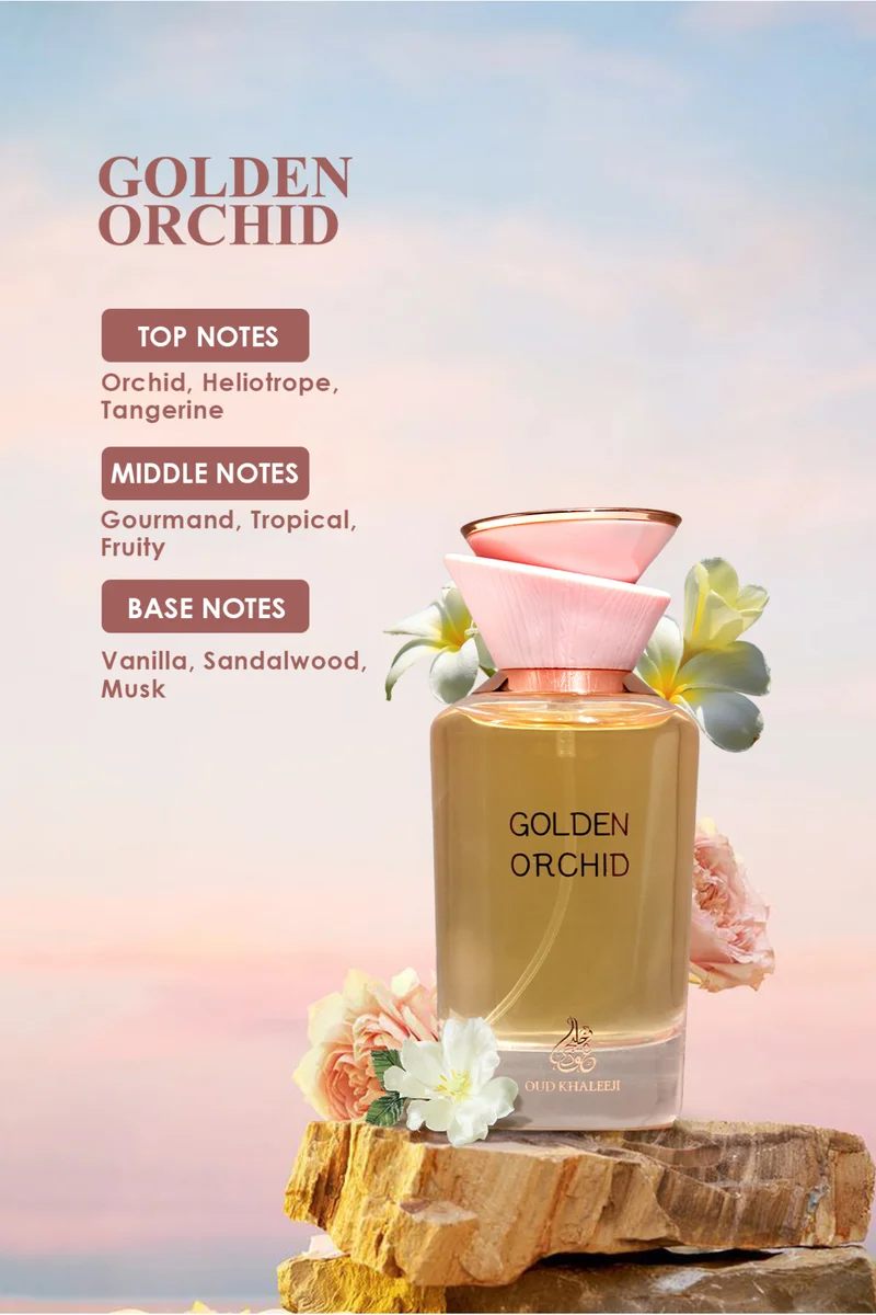 عود خليجي Golden Orchid 100ml EDP – Fruity Tropical Perfume with Orchid & Vanilla Notes