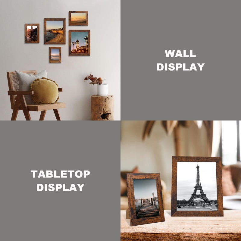 iRahmen 8x10 Picture Frame Set of 4 with HD Glass  8 x 10 Wood Rustic Picture Frames for Horizontal or Vertical Table Top and Wall Mounting - Image 5